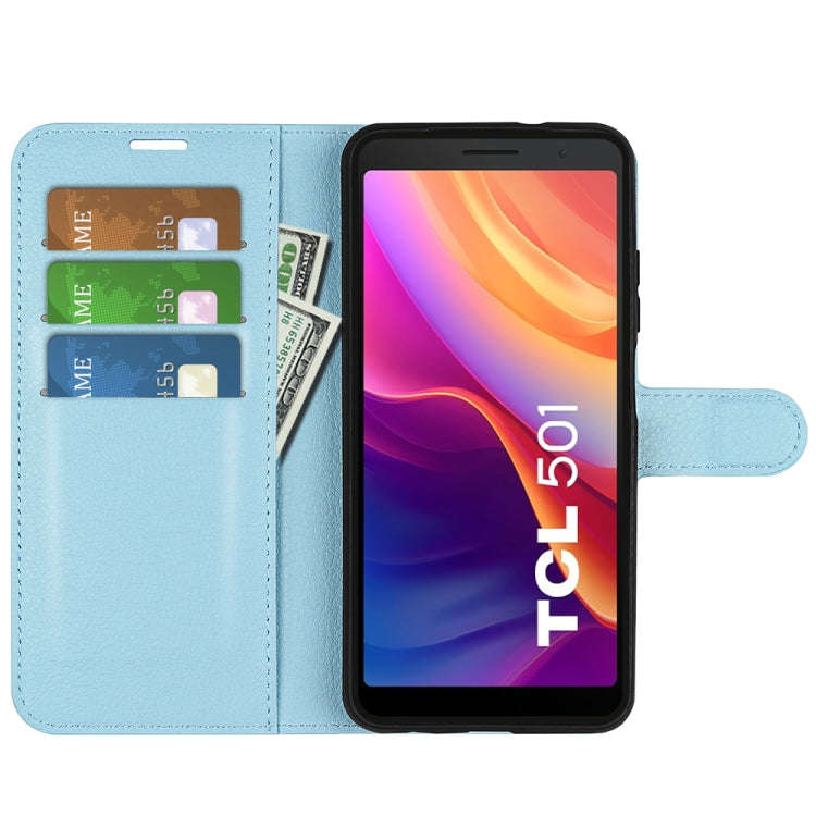 For TCL 501 Litchi Texture Horizontal Flip Leather Phone Case with Holder(Blue)