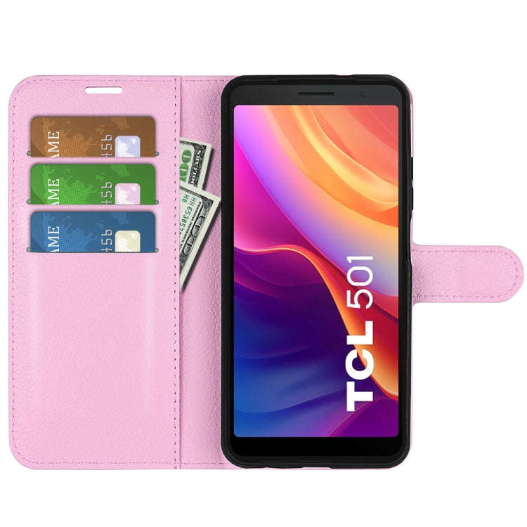 For TCL 501 Litchi Texture Horizontal Flip Leather Phone Case with Holder(Pink)