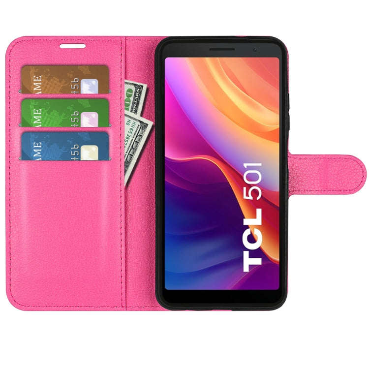 For TCL 501 Litchi Texture Horizontal Flip Leather Phone Case with Holder(Rose red)