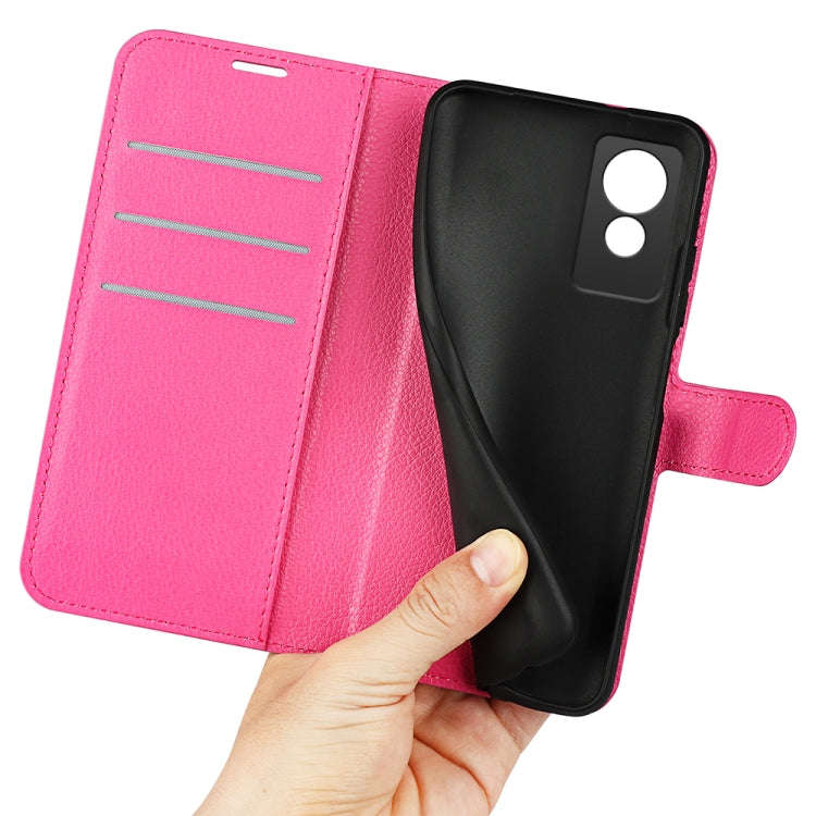 For TCL 501 Litchi Texture Horizontal Flip Leather Phone Case with Holder(Rose red)