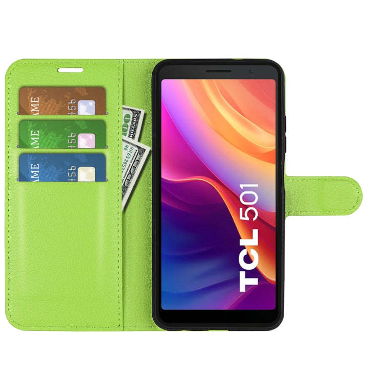 For TCL 501 Litchi Texture Horizontal Flip Leather Phone Case with Holder(Green)