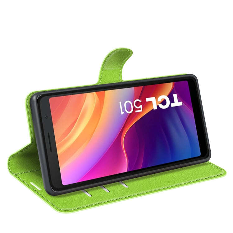 For TCL 501 Litchi Texture Horizontal Flip Leather Phone Case with Holder(Green)