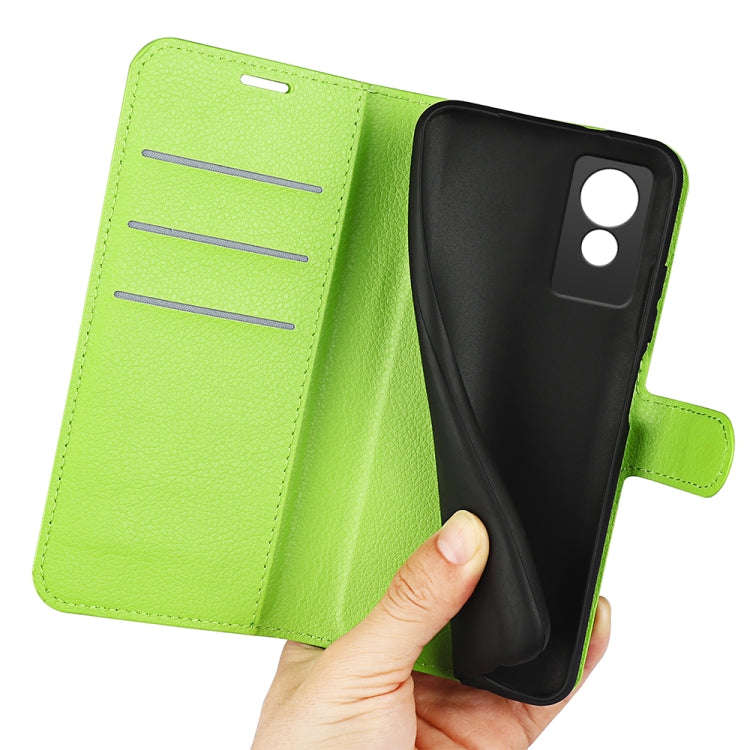 For TCL 501 Litchi Texture Horizontal Flip Leather Phone Case with Holder(Green)