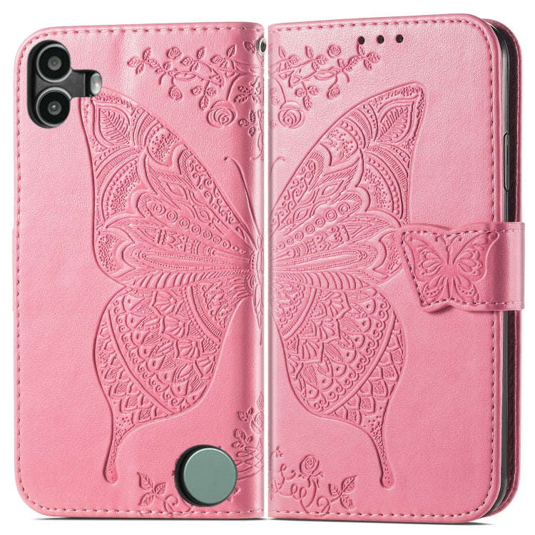 For Nothing CMF Phone 1 Butterfly Love Flower Embossed Leather Phone Case(Pink)