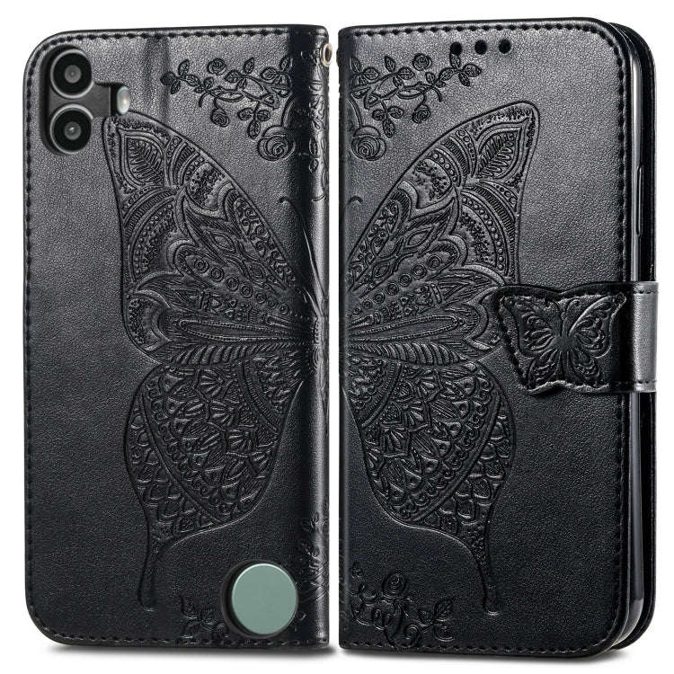 For Nothing CMF Phone 1 Butterfly Love Flower Embossed Leather Phone Case(Black)