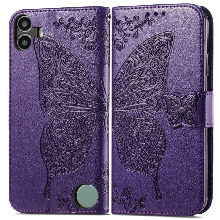 For Nothing CMF Phone 1 Butterfly Love Flower Embossed Leather Phone Case(Purple)