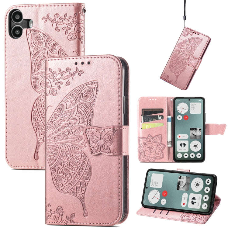 For Nothing CMF Phone 1 Butterfly Love Flower Embossed Leather Phone Case(Rose Gold)
