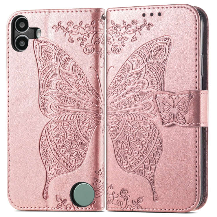 For Nothing CMF Phone 1 Butterfly Love Flower Embossed Leather Phone Case(Rose Gold)