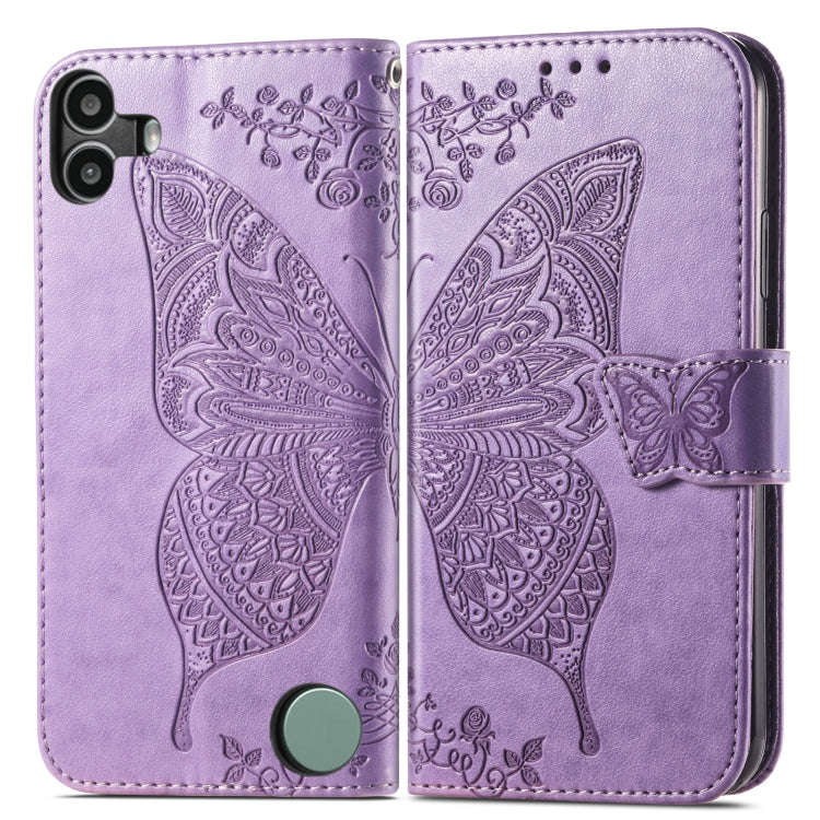For Nothing CMF Phone 1 Butterfly Love Flower Embossed Leather Phone Case(Light Purple)