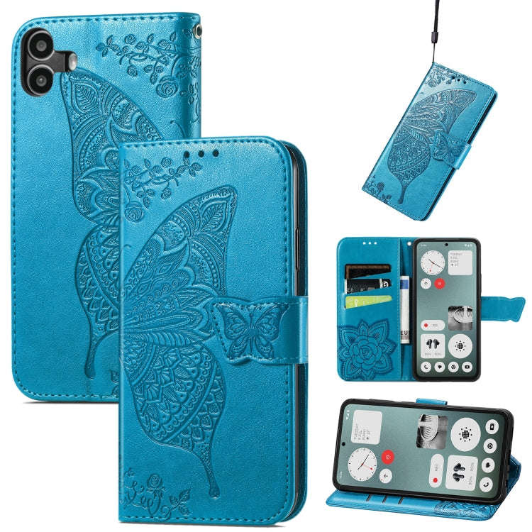 For Nothing CMF Phone 1 Butterfly Love Flower Embossed Leather Phone Case(Blue)