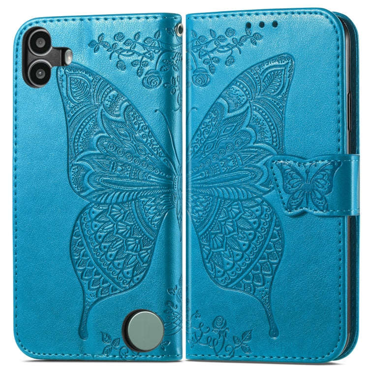 For Nothing CMF Phone 1 Butterfly Love Flower Embossed Leather Phone Case(Blue)