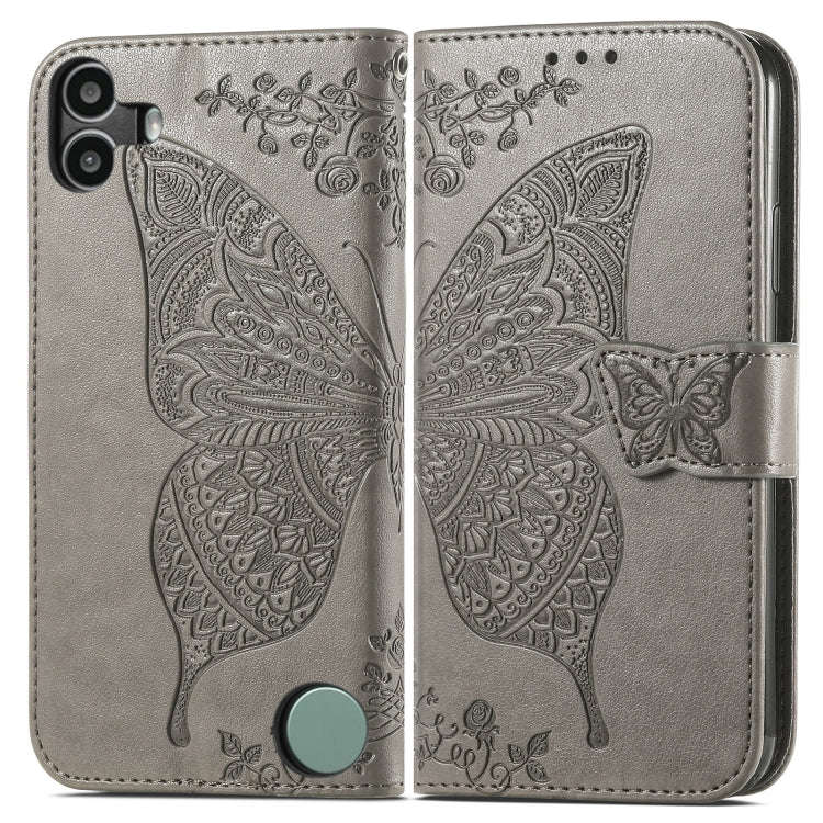 For Nothing CMF Phone 1 Butterfly Love Flower Embossed Leather Phone Case(Gray)