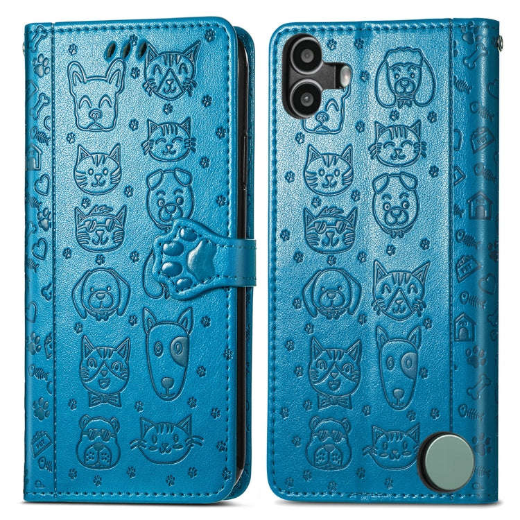 For Nothing CMF Phone 1 Cat and Dog Embossed Leather Phone Case(Blue)