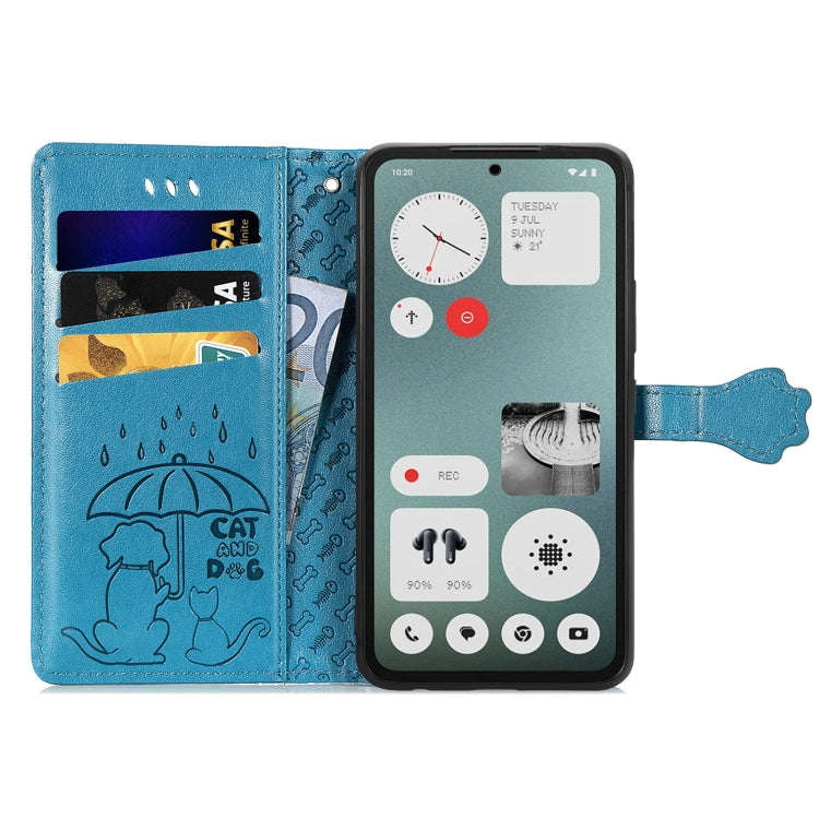 For Nothing CMF Phone 1 Cat and Dog Embossed Leather Phone Case(Blue)