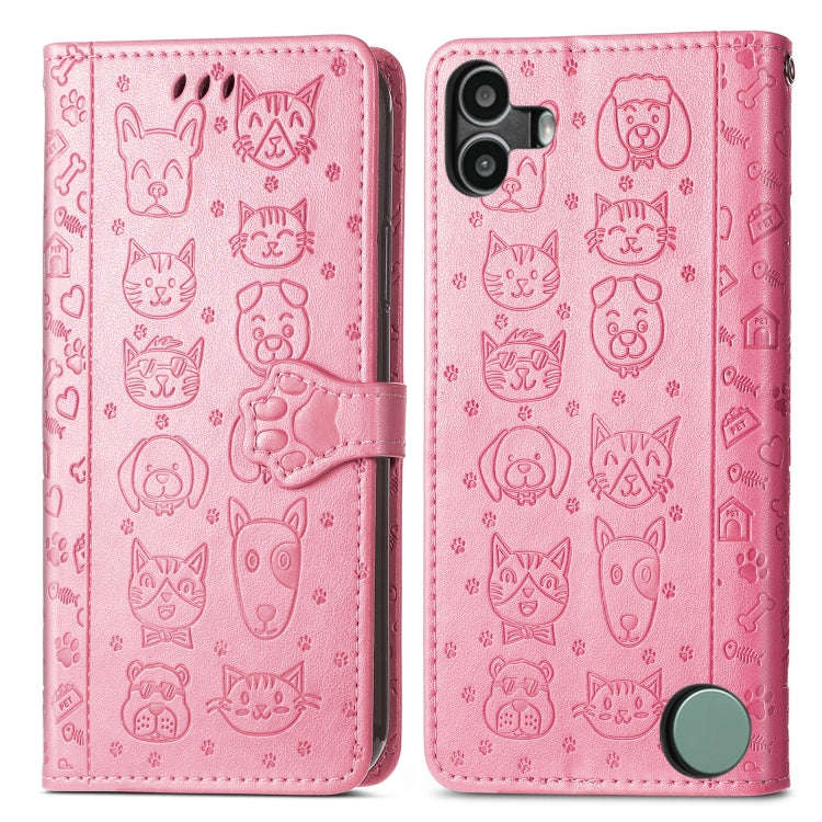 For Nothing CMF Phone 1 Cat and Dog Embossed Leather Phone Case(Pink)