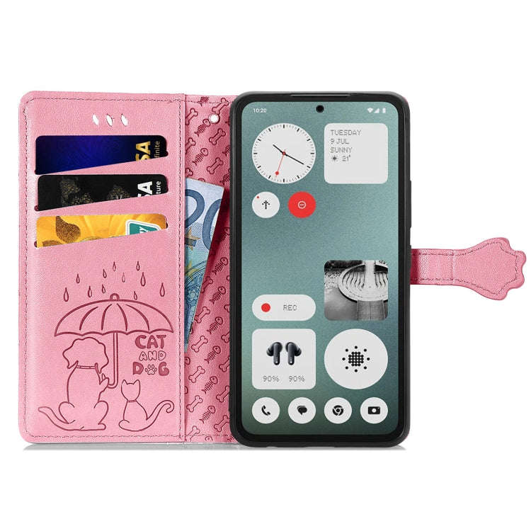 For Nothing CMF Phone 1 Cat and Dog Embossed Leather Phone Case(Pink)