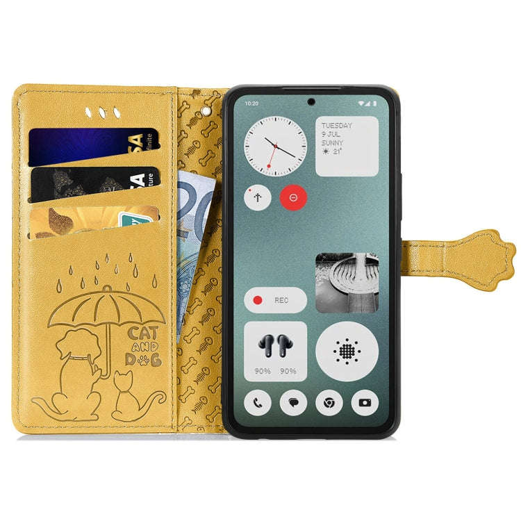 For Nothing CMF Phone 1 Cat and Dog Embossed Leather Phone Case(Yellow)
