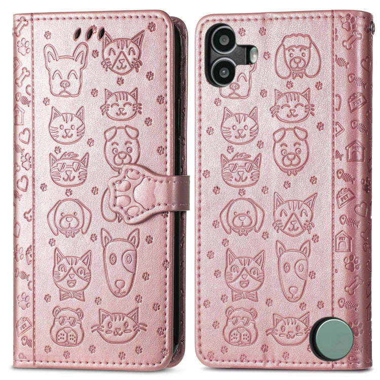 For Nothing CMF Phone 1 Cat and Dog Embossed Leather Phone Case(Rose Gold)