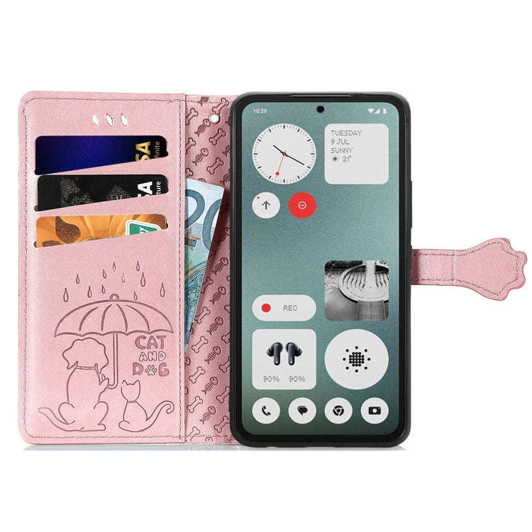 For Nothing CMF Phone 1 Cat and Dog Embossed Leather Phone Case(Rose Gold)