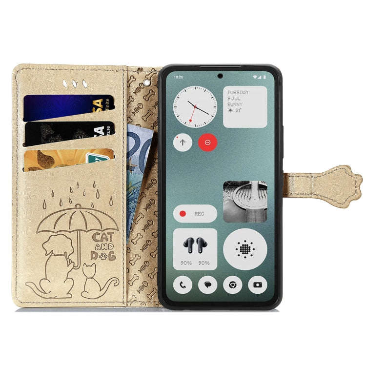 For Nothing CMF Phone 1 Cat and Dog Embossed Leather Phone Case(Gold)