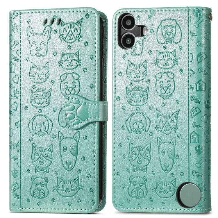 For Nothing CMF Phone 1 Cat and Dog Embossed Leather Phone Case(Green)