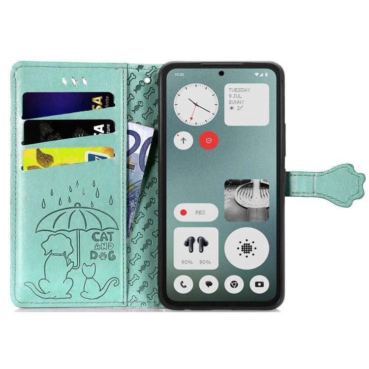 For Nothing CMF Phone 1 Cat and Dog Embossed Leather Phone Case(Green)
