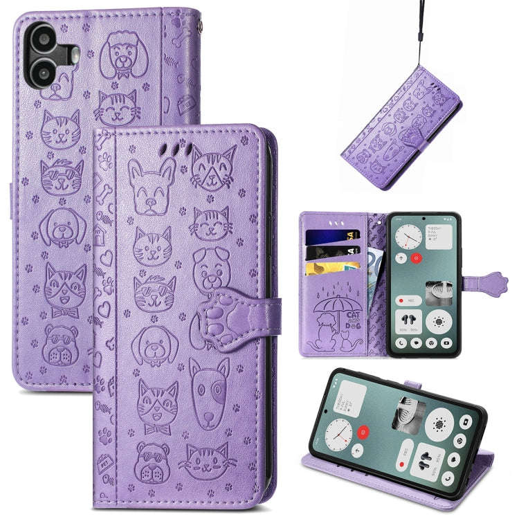 For Nothing CMF Phone 1 Cat and Dog Embossed Leather Phone Case(Purple)