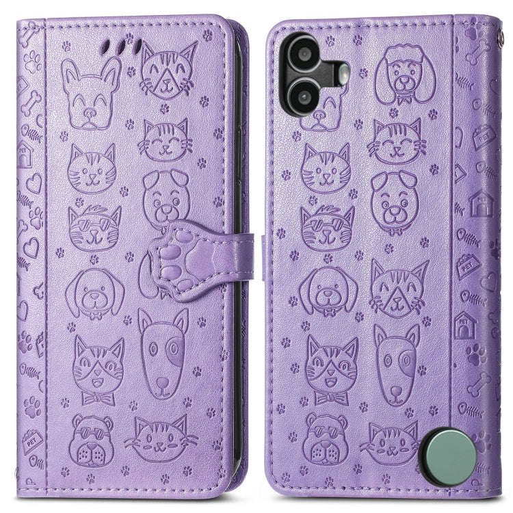 For Nothing CMF Phone 1 Cat and Dog Embossed Leather Phone Case(Purple)