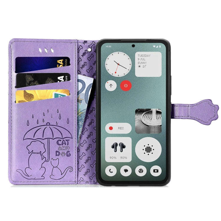 For Nothing CMF Phone 1 Cat and Dog Embossed Leather Phone Case(Purple)
