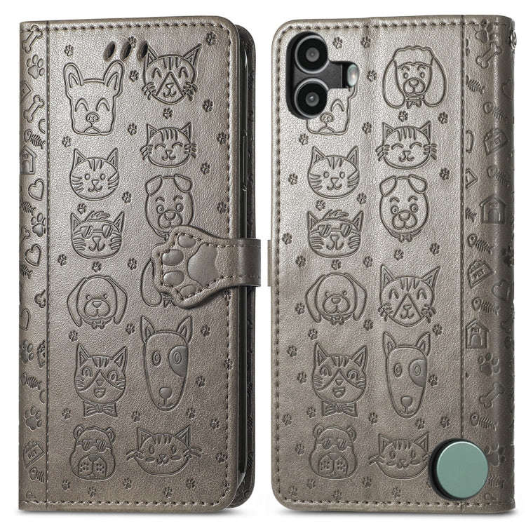 For Nothing CMF Phone 1 Cat and Dog Embossed Leather Phone Case(Gray)