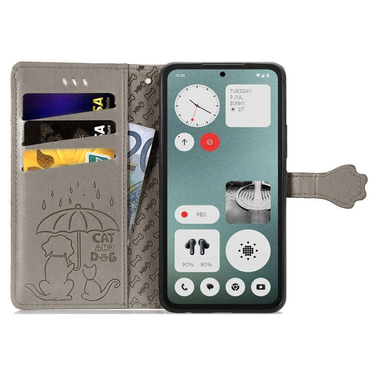 For Nothing CMF Phone 1 Cat and Dog Embossed Leather Phone Case(Gray)