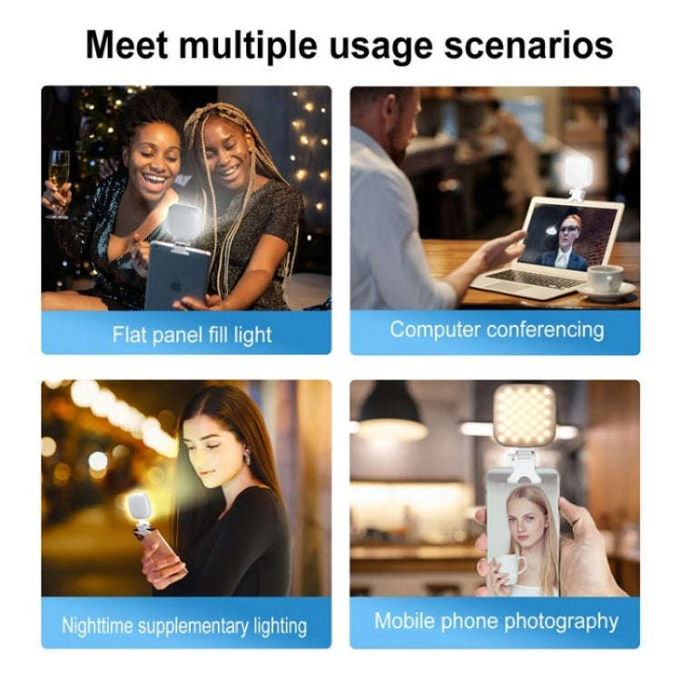 V15 Mini Clip-On Portable LED Fill Light Phone Laptop Video Conference Live Streaming Fill Lamp(B...