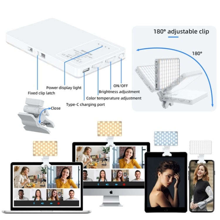V12A Phone Laptop Video Conference Fill Lamp Portable Selfie Live Streaming LED Fill Light(White)