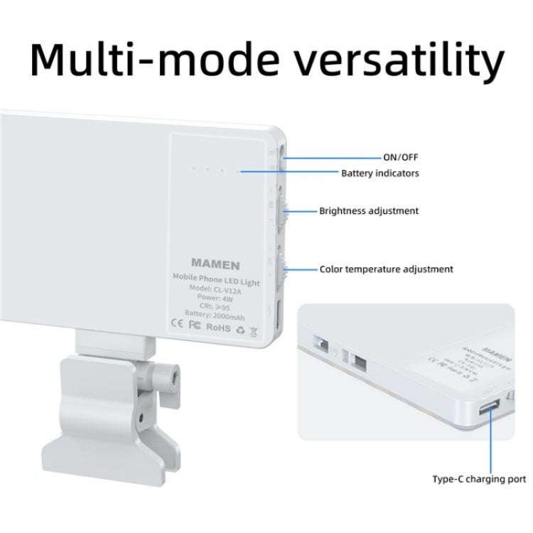 V12A Phone Laptop Video Conference Fill Lamp Portable Selfie Live Streaming LED Fill Light(White)