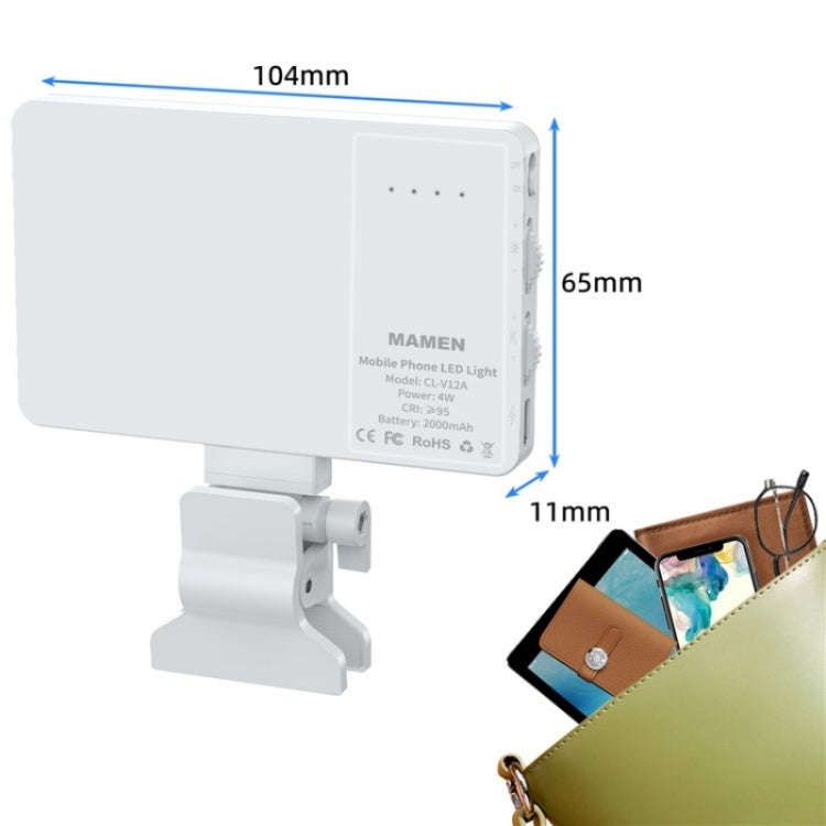 V12A Phone Laptop Video Conference Fill Lamp Portable Selfie Live Streaming LED Fill Light(White)