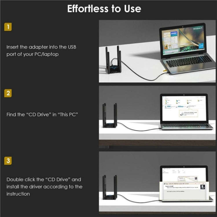 WAVLINK WN695X2 AX5400 USB WiFi 6 Dongle 4 Antennas Receiver Tri-Band Wireless Adapter