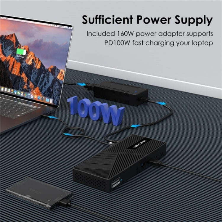 WAVLINK UG69PD25 Pro 100W PD Charging Triple 4K Display Laptop Docking Station, Plug:AU Plug