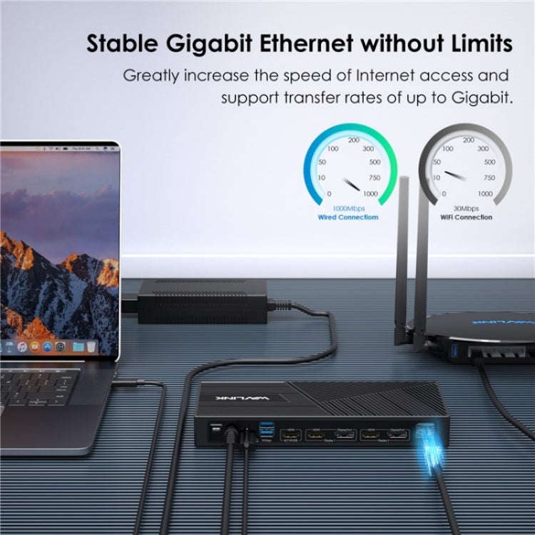 WAVLINK UG69PD25 Pro 100W PD Charging Triple 4K Display Laptop Docking Station, Plug:AU Plug