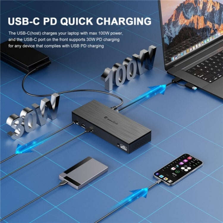 WAVLINK UG69PD8 Pro 18-in-1 DP / HD 5K Quadruple Display USB C Universal Docking Station, Plug:US...