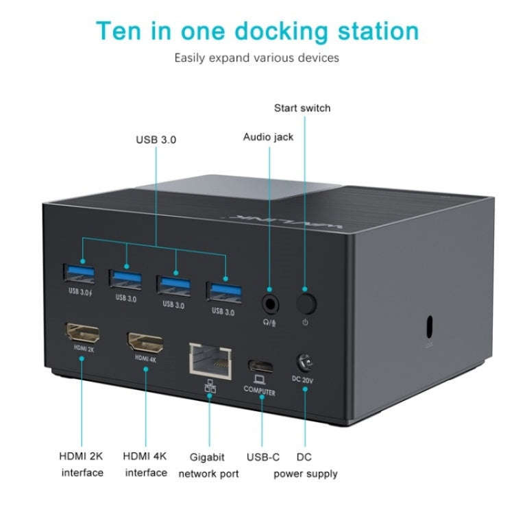 WAVLINK UG76PD2 3.5mm Audio, Gigabit Network Port Dual HD Universal Docking Station(EU Plug)