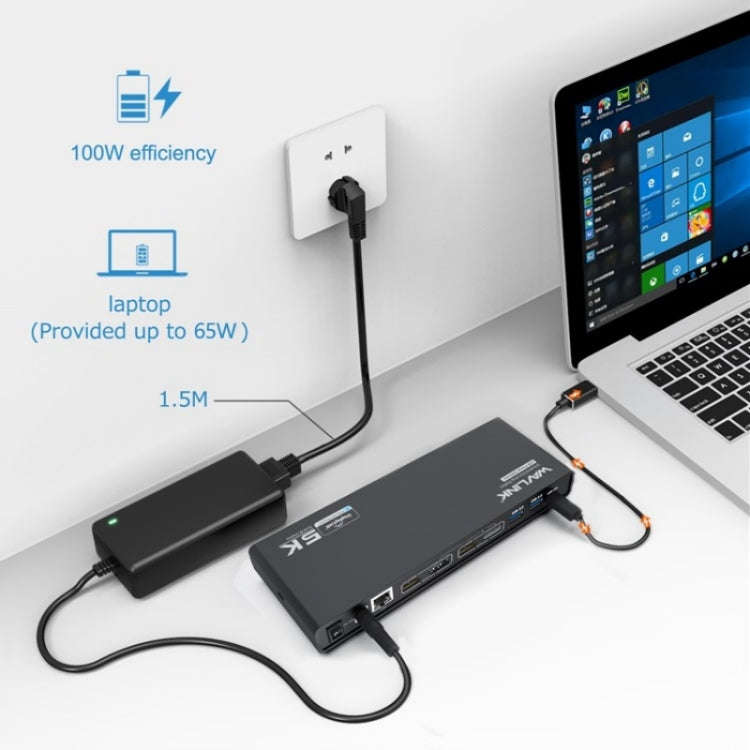 WAVLINK UG69PD6 Dual 4K Laptop Docking Station 5K HD Displaylink 65 / 100W PD Charging, Plug:UK Plug