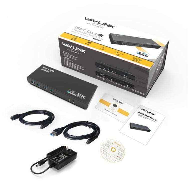 WAVLINK UG69PD6 Dual 4K Laptop Docking Station 5K HD Displaylink 65 / 100W PD Charging, Plug:UK Plug