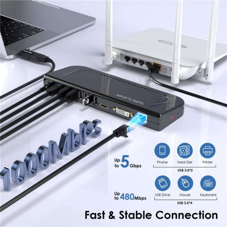 WAVLINK UG49DK4 Universal Laptop Docking Station Dual Monitor Supports DVI / HDMI / VGA(UK Plug)