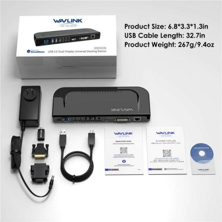 WAVLINK UG49DK4 Universal Laptop Docking Station Dual Monitor Supports DVI / HDMI / VGA(UK Plug)