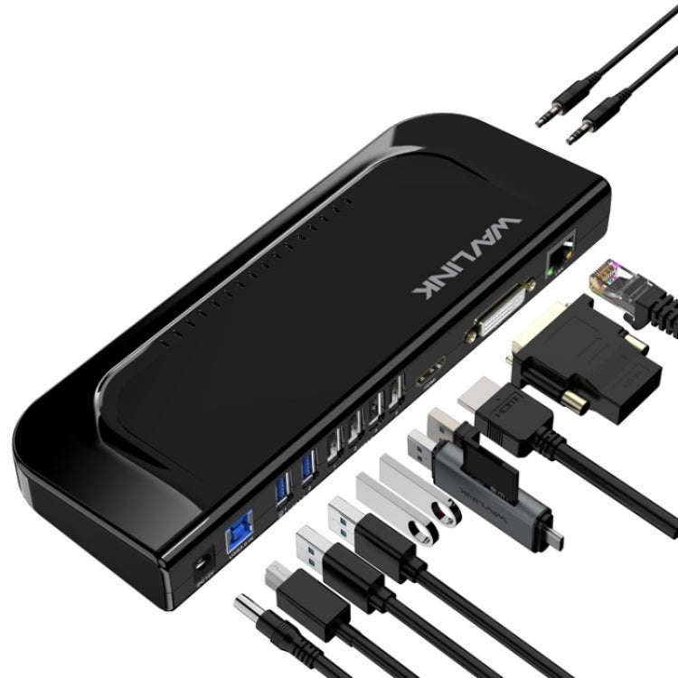 WAVLINK UG49DK4 Universal Laptop Docking Station Dual Monitor Supports DVI / HDMI / VGA(US Plug)