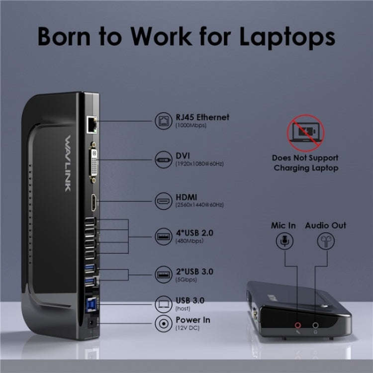 WAVLINK UG49DK4 Universal Laptop Docking Station Dual Monitor Supports DVI / HDMI / VGA(UK Plug)