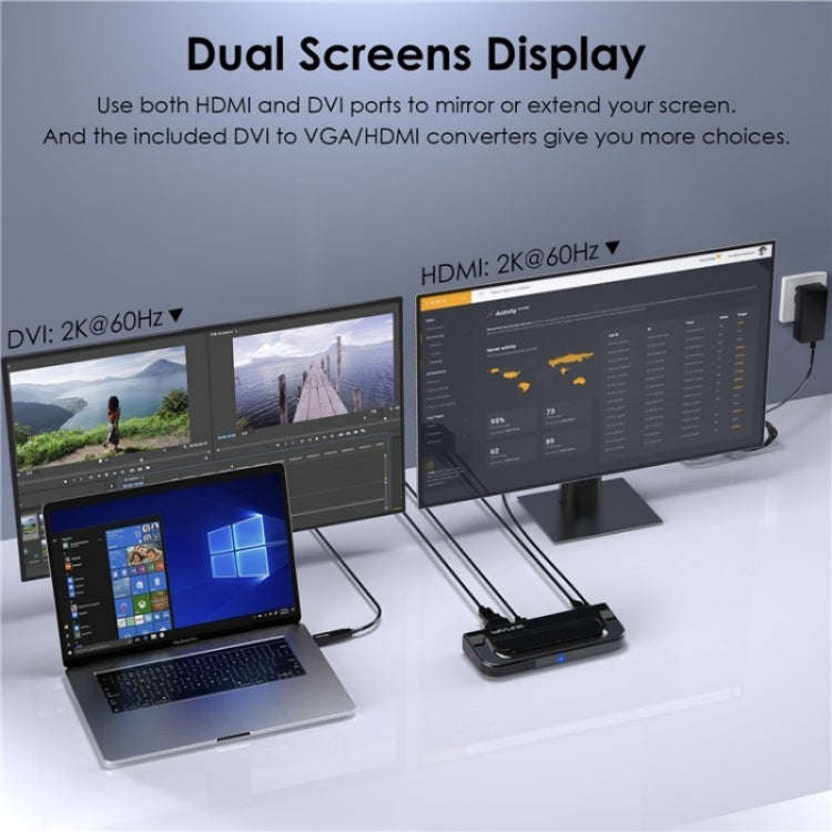 WAVLINK UG49DK4 Universal Laptop Docking Station Dual Monitor Supports DVI / HDMI / VGA(UK Plug)
