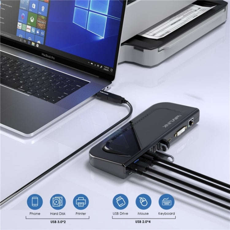 WAVLINK UG49DK4 Universal Laptop Docking Station Dual Monitor Supports DVI / HDMI / VGA(UK Plug)