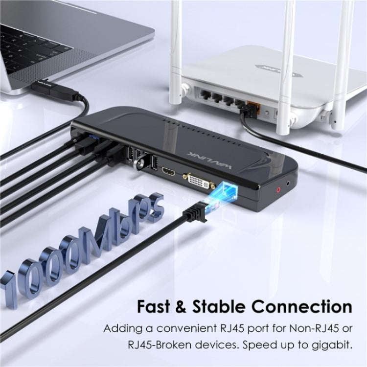 WAVLINK UG49DK4 Universal Laptop Docking Station Dual Monitor Supports DVI / HDMI / VGA(UK Plug)