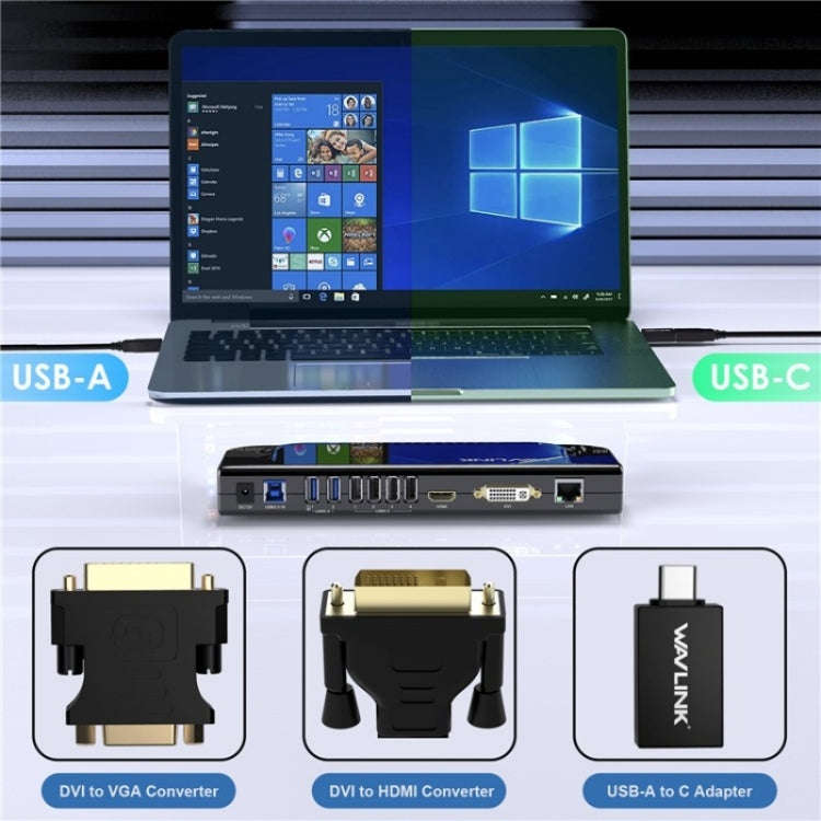 WAVLINK UG49DK4 Universal Laptop Docking Station Dual Monitor Supports DVI / HDMI / VGA(UK Plug)